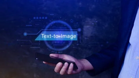Ai tech Text to image, virtual graphic with AI, Artificial Intelligence, us.. Stock Photos