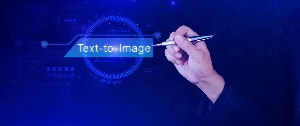 Ai tech Text to image, virtual graphic with AI, Artificial Intelligence, us.. Stock Photos
