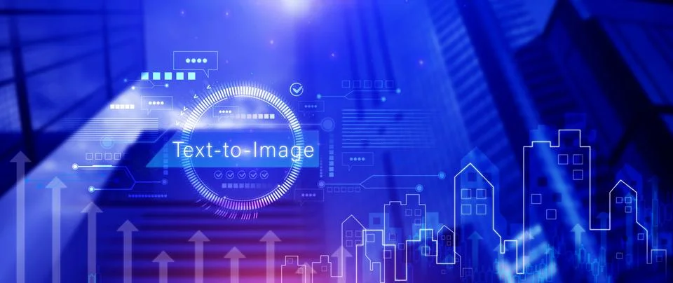 Ai tech Text to image, virtual graphic with AI, Artificial Intelligence, us.. Stock Photos