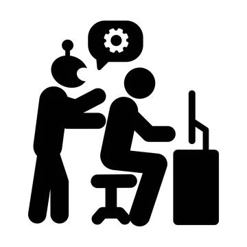 AI Technical Support and Workplace Training Robot Icon, Artificial intellig.. 库存插图