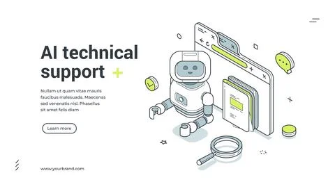 AI Technical Support Customer Service Isometric Banner Vector Illustration Stock Illustration