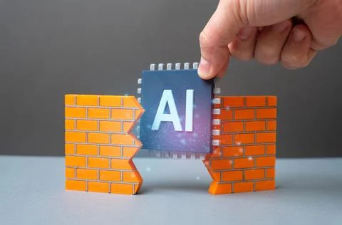 AI technologies are breaking down the wall. Breakthrough technologies. The sp Stock Photos
