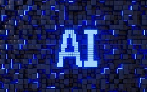 AI technology with abstract cubes background, 3d rendering. Stock Illustration