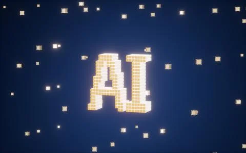 AI technology with abstract cubes background, 3d rendering. Stock Illustration