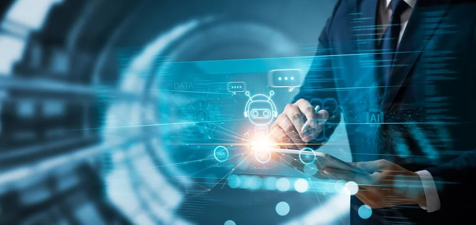 AI technology, AI chatbots communicate and answer questions with business p.. Stock Photos