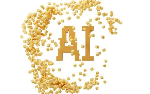 AI technology and abstract cubes, 3d rendering. Illustrazione stock