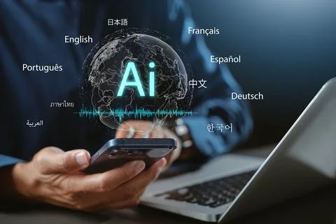 Ai technology application for automatic translation system supports multili.. 스톡 사진