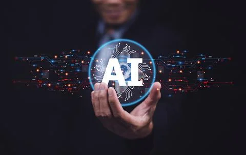 Ai technology, Artificial Intelligence. Hand holding Ai technology, Artific.. Stock Photos