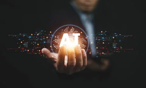 Ai technology, Artificial Intelligence. Hand holding Ai technology, Artific.. Stock Photos