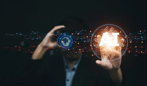 Ai technology, Artificial Intelligence. Hand holding Ai technology, Artific.. Foto stock