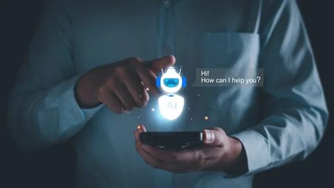 AI technology, Artificial Intelligence. Man using technology smart robot AI,  스톡 사진