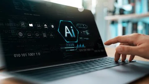 AI technology, artificial intelligence in work to help maximize efficiency, b Stock Photos