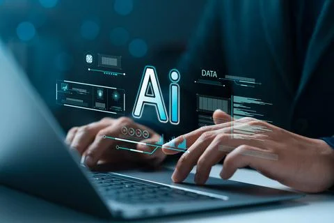 AI technology, artificial intelligence in work to help maximize efficiency,.. Foto stock