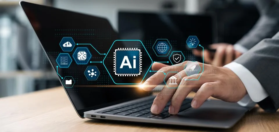 AI technology, artificial intelligence in work to help maximize efficiency,.. Stock Photos