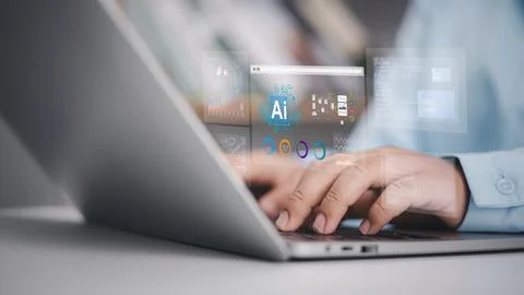 AI technology, Artificial intelligence in work to help efficiency, Business.. Stock Photos