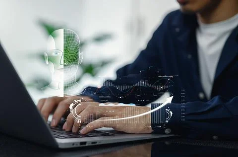 AI Technology Assisting with Data Analysis and Program Development Stock Photos