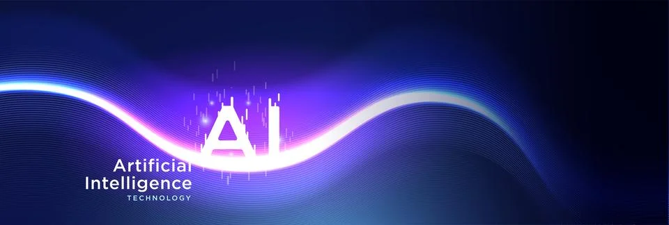 AI Technology Background with Futuristic Light Wave Stock Illustration
