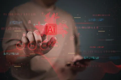 AI technology with brain icon symbolizing intelligence, artificial innovati.. 写真素材