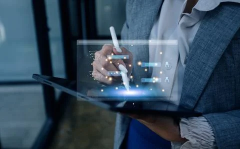 Ai Technology, Chat with AI, Artificial Intelligence. Man using technology .. Foto stock