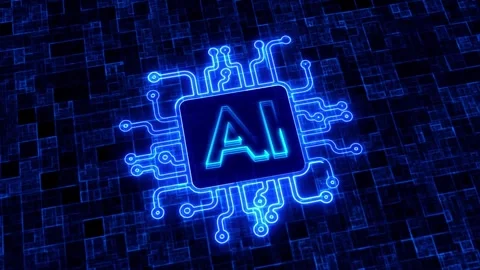 AI technology on a circuit board. AI computer processor on circuit board. s.. Stock Footage 293486139