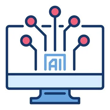AI Technology on Computer Screen vector Artificial Intelligence colored ico.. Illustrazione stock