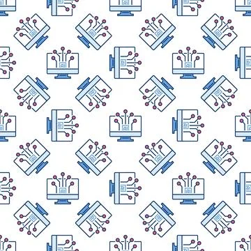 AI Technology on Computer Screen vector Artificial Intelligence colored sea.. Stockillustratie