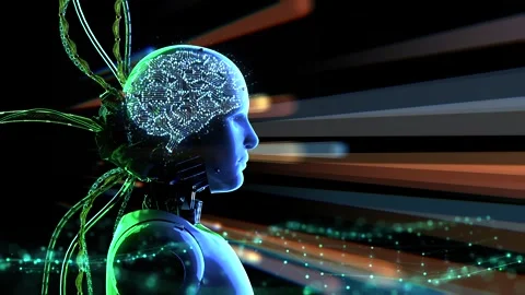 Ai technology concept with 3d rendering robot with ai brain 4k footage Stock Footage 312546453