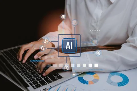 Ai technology. Concept of Artificial Intelligence in Business with Hands on.. 写真素材