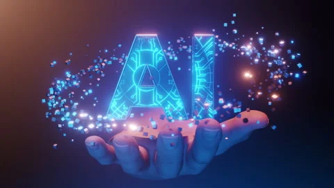 AI technology concept with glowing digital hand Stock Footage 303929273