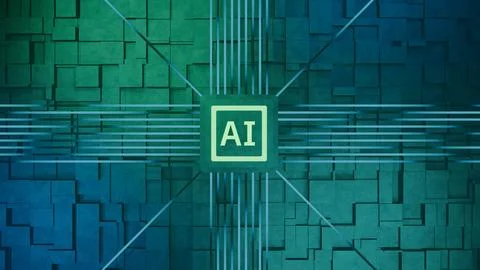 AI technology concept with glowing digital chip. Stock Illustration
