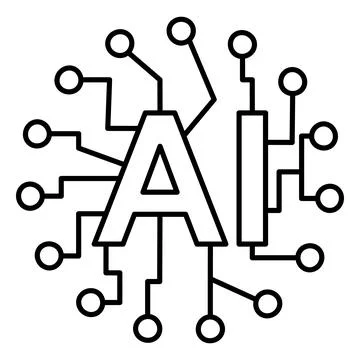 AI Technology Concept Icon with Circuit Lines and Neural Connections Stock Illustration