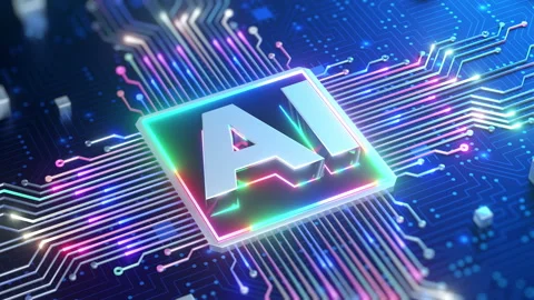 AI Technology Concept on Neon Circuit Board Stock Footage 267668433
