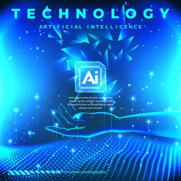 AI technology concept transparent hand holding brain and wave dot line futu.. Stock Illustration