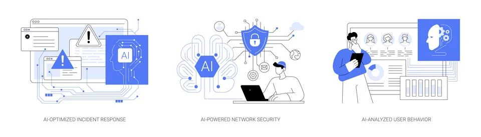 AI Technology in Cybersecurity abstract concept vector illustrations. Illustrazione stock