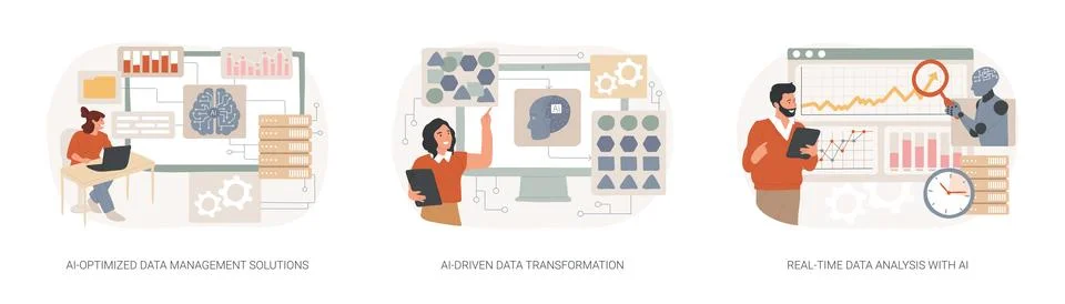 AI technology in data analysis abstract concept vector illustrations. Stock Illustration