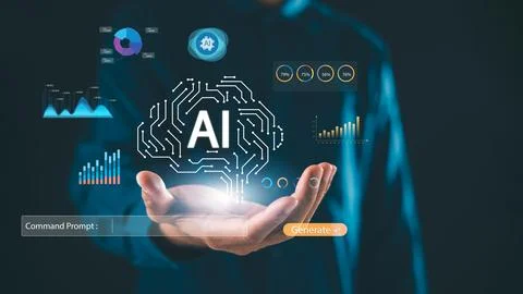AI technology for data analysis and visualization using command prompt, int.. Stock Photos
