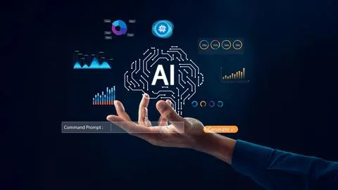 AI technology data analysis visualization command prompt intelligence assis.. Stock Photos