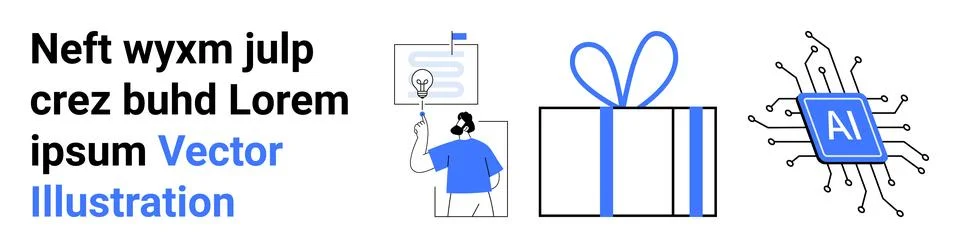 AI technology development, gift symbol, and person presenting ideas Stock Illustration