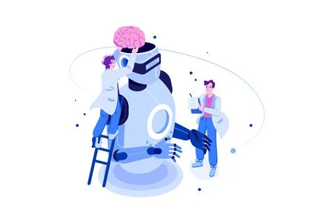 AI Technology Development Illustration Concept. People carrying a giant brain Stockillustratie