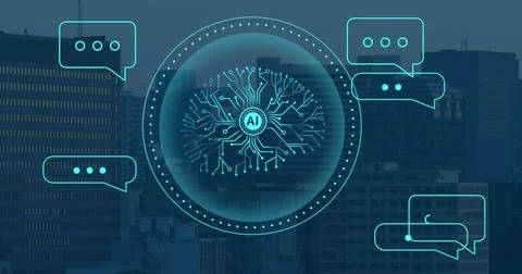 AI technology with digital chat bubbles, representing communication 스톡 사진