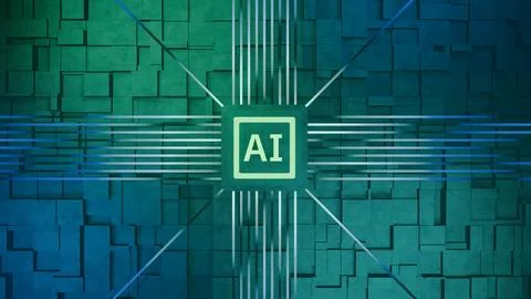 AI technology digital chip with glowing neural network. Stock Illustration