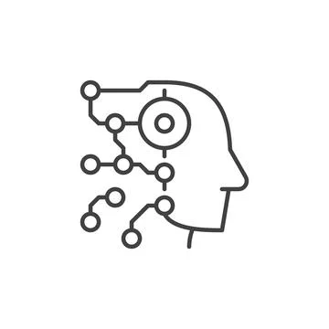 AI Technology Digital Head vector concept line icon or symbol Stock Illustration