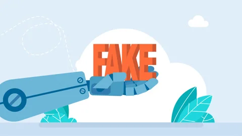 AI technology false information concept. Fake word robotic hand with letters Stock Footage 314120781