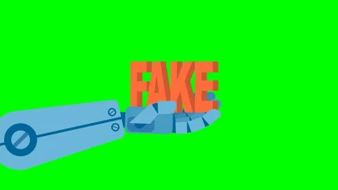AI technology false information. Word "FAKE". Fake robotic hand with letters Video stock 314765625
