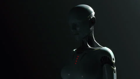 Ai technology female robot dark scary Stock Footage 247315111