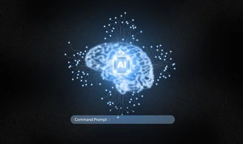 Ai technology. Glowing particles form a virtual graphic shape of brain with.. Stock Illustration