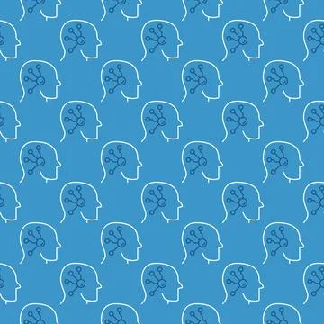 AI Technology in Head vector colored seamless pattern Stock Illustration