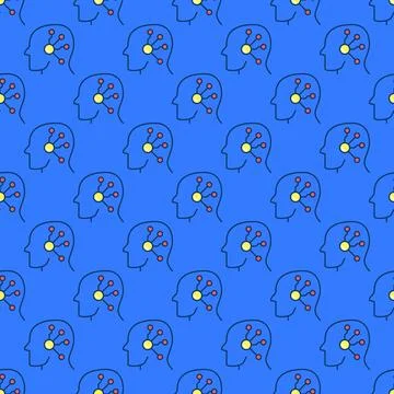AI Technology in Head vector concept blue seamless pattern Stock Illustration