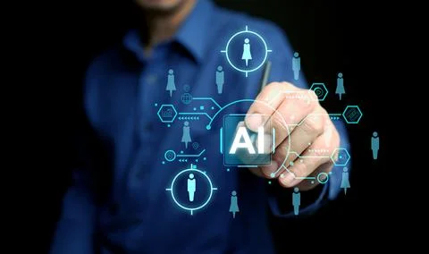 AI technology for HR, Human resources. A man uses artificial intelligence t.. Stock Photos