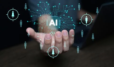 AI technology for HR, Human resources. A man uses artificial intelligence t.. Foto stock